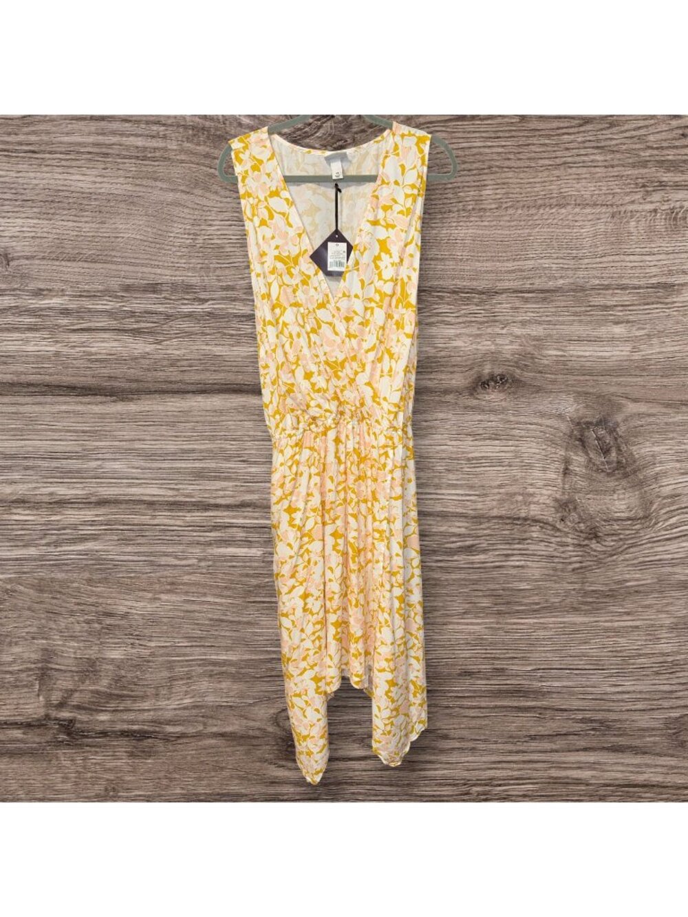 AVA VIV Plus Size Floral Print Sleeveless V-Neck Wrap Dress Yellow 4X